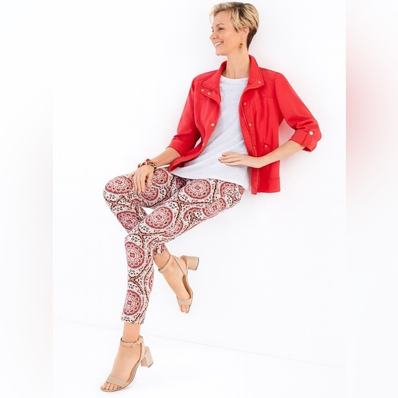 NWT Chico’s So Slimming Brigitte Medallion Print Slim Ankle Pants High Waist 8 - Picture 2 of 9